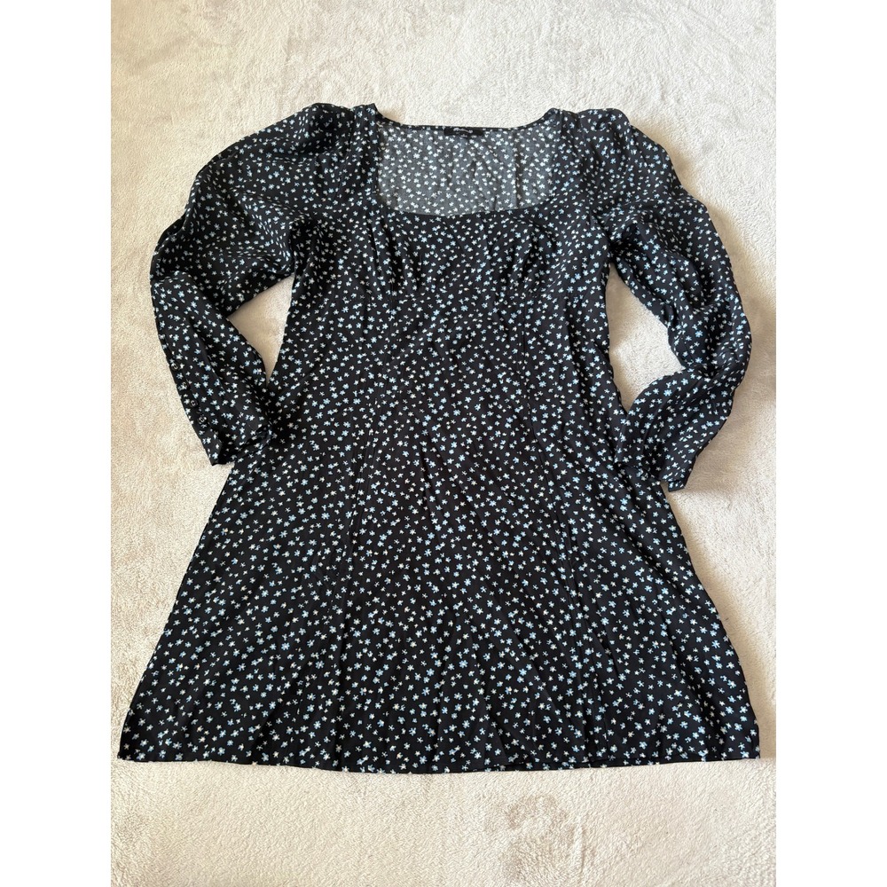 Madewell Size 8 Seamed Long-Sleeve Mini Dress in Ditsy Floral  Long Sleeve Black
